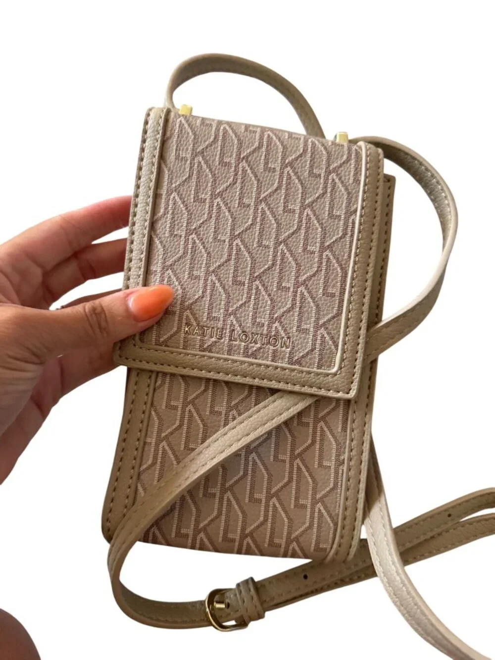 KATIE LOXTON Beige Logo Phone Crossbody Bag